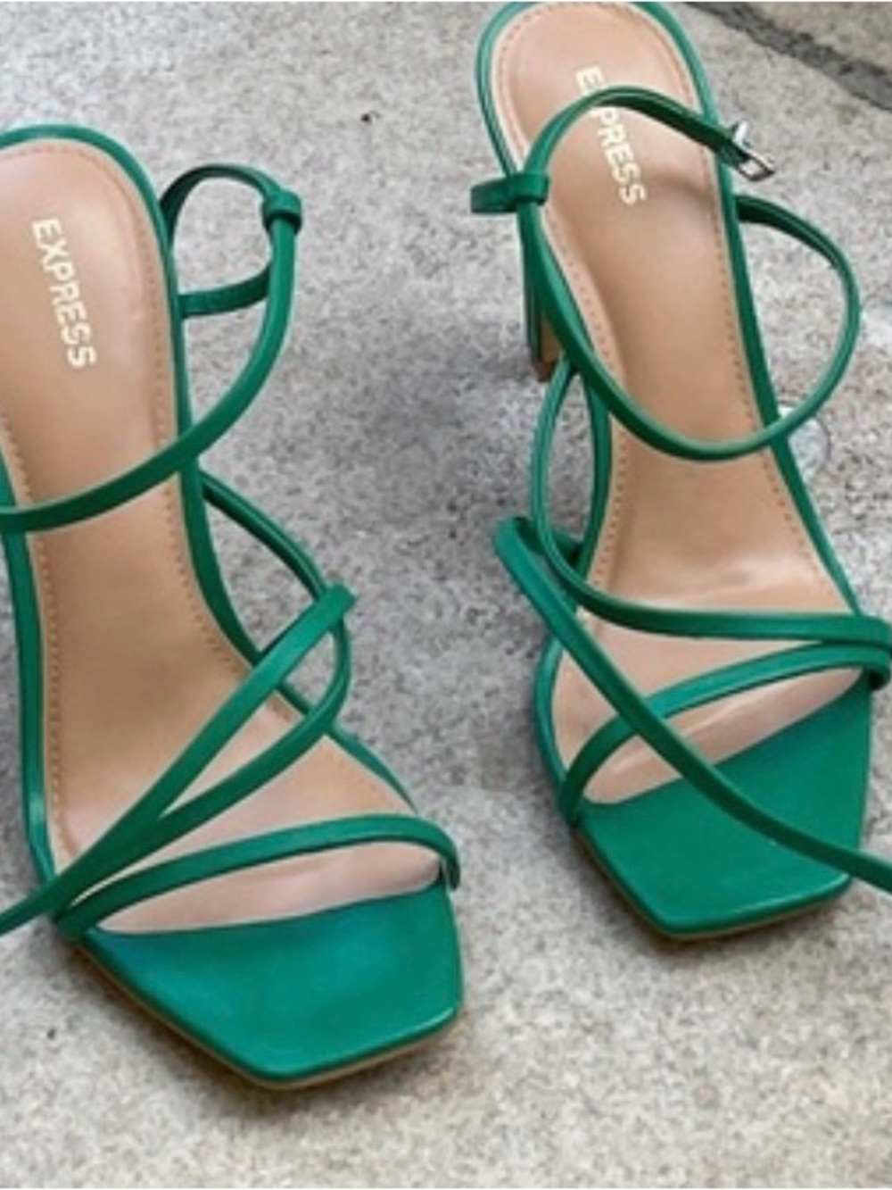 Express Emerald Strappy Square-Toe Block Heels